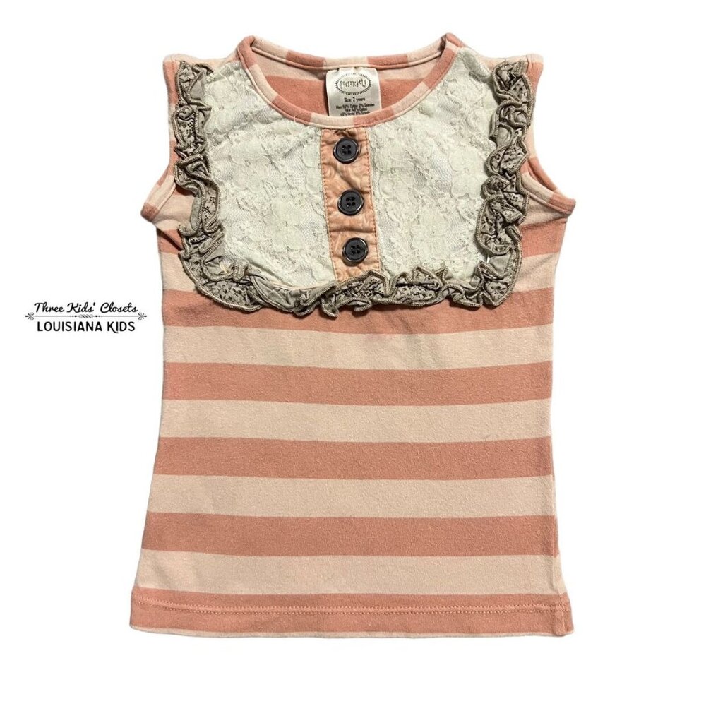 Persnickety 2Y Pink Striped Lace & Ruffles Tank Top